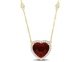 10.34 Carat (ctw) Garnet Heart Pendant Necklace in 14K Yellow Gold with Chain and Diamonds